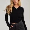 Notch Neck Long Sleeve Polo Top