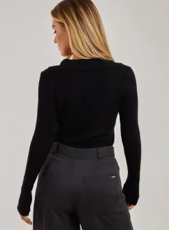 Notch Neck Long Sleeve Polo Top