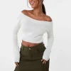 Off Shoulder Crop Knit Top