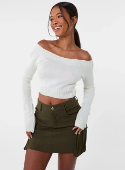 Off Shoulder Crop Knit Top