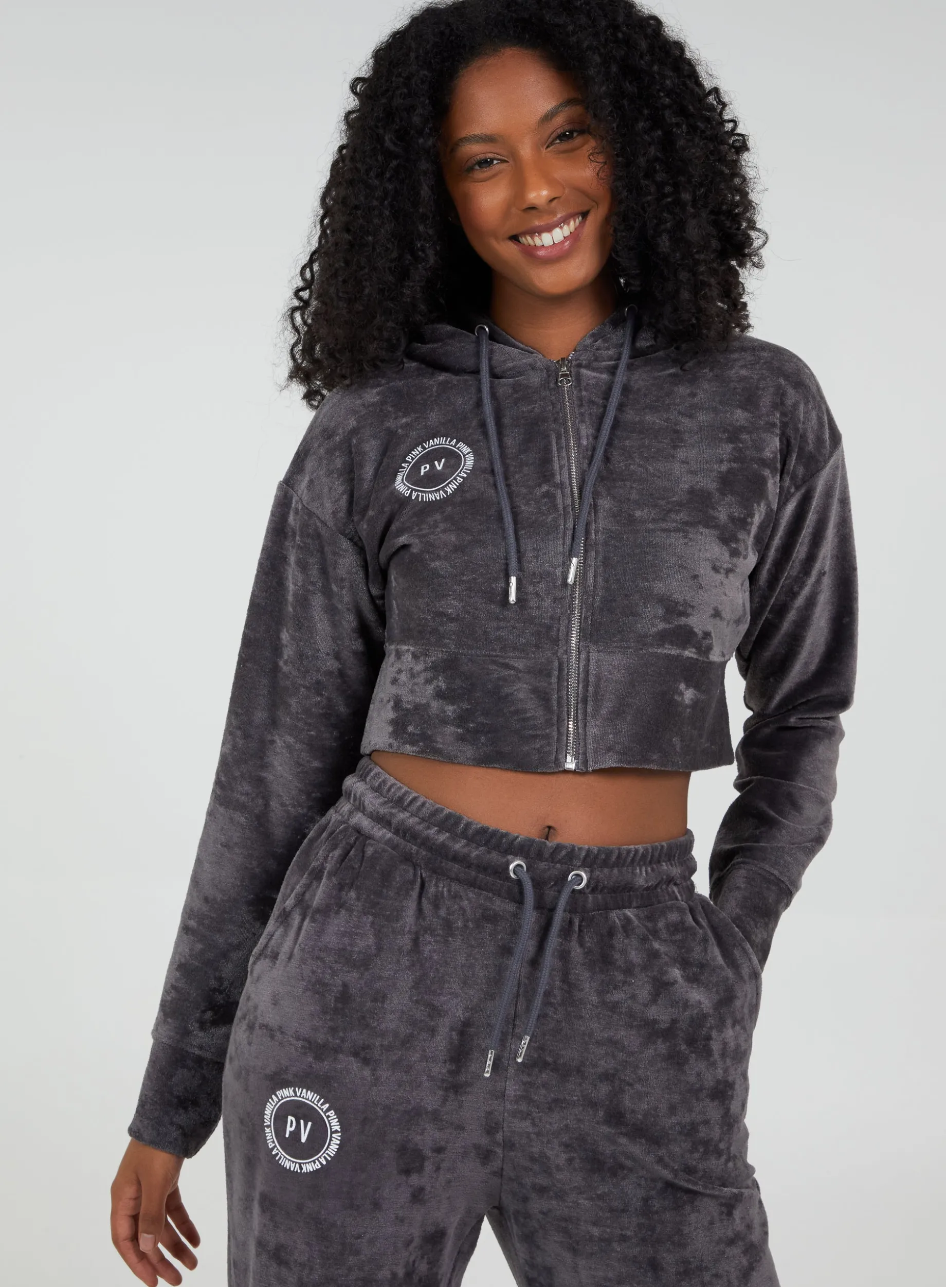 Pink Vanilla Zip Front Cropped Hoodie