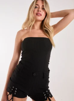 Pinstripe Bandeau Playsuit With Tie