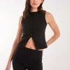 Pinstripe Button Front Longline Waistcoat