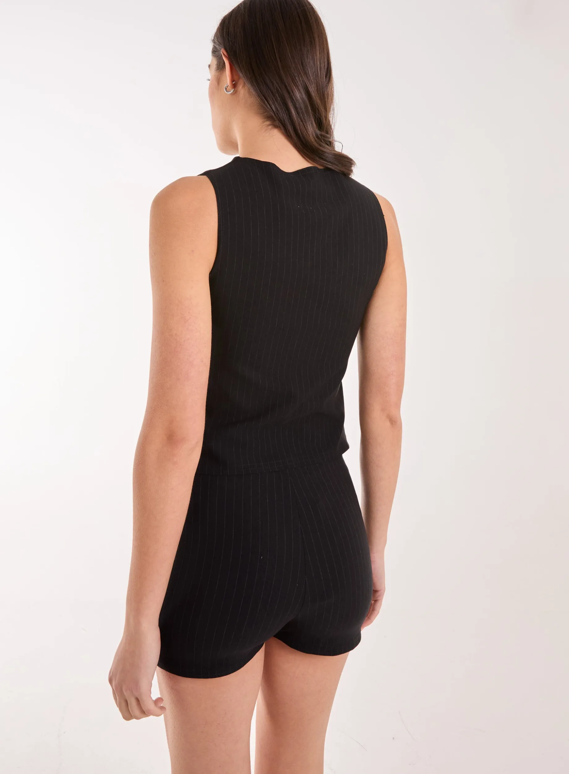Pinstripe Button Front Longline Waistcoat