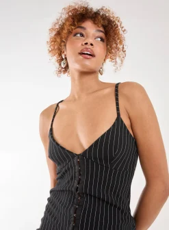 Pinstripe Eyelet Detail Mini Dress