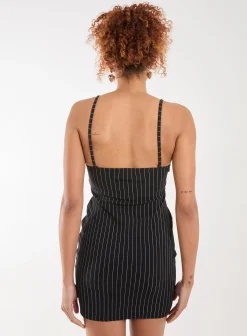 Pinstripe Eyelet Detail Mini Dress