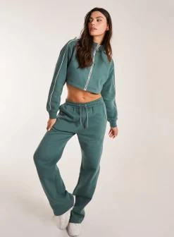 Piping Cropped Zip Up Sweat