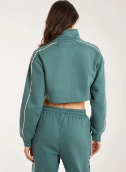 Piping Cropped Zip Up Sweat