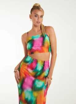 Plisse Graphic Print Top