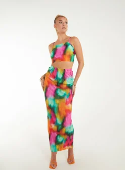 Plisse Graphic Print Top