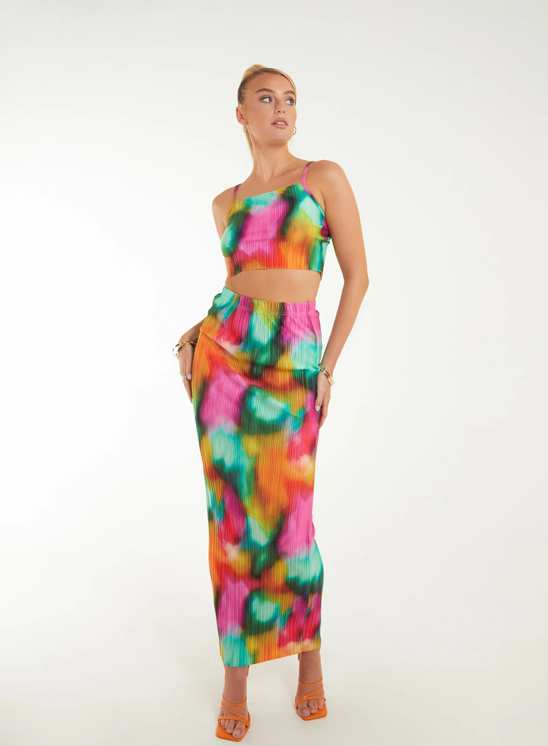 Plisse Graphic Print Top