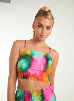 Plisse Graphic Print Top