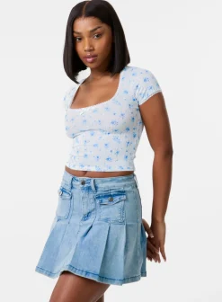 Pointelle Ditsy Print Crop Top