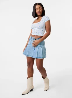 Pointelle Ditsy Print Crop Top