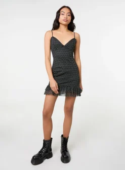 Polka Dot Mesh Cap Sleeve Mini Dress
