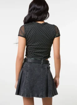 Polka Dot Mesh Cap Sleeve Crop Top