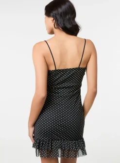 Polka Dot Mesh Cap Sleeve Mini Dress