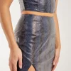 PU Snake Print Bandeau Mini Skirt With Split