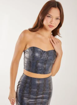 PU Snake Print Bandeau Top