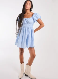 Puff Sleeve Mini Dress with Shorts