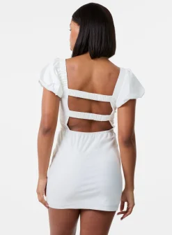 Puff Sleeve Open-Back Mini Dress With Shorts