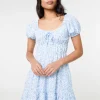 Puff Sleeve Printed Mini Dress