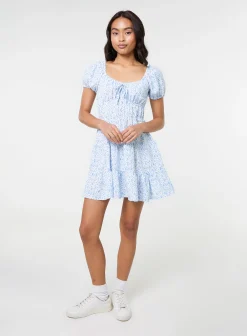 Puff Sleeve Printed Mini Dress
