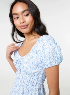 Puff Sleeve Printed Mini Dress
