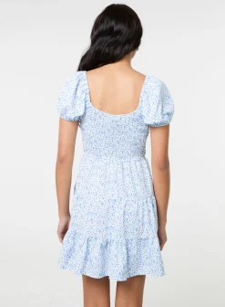 Puff Sleeve Printed Mini Dress