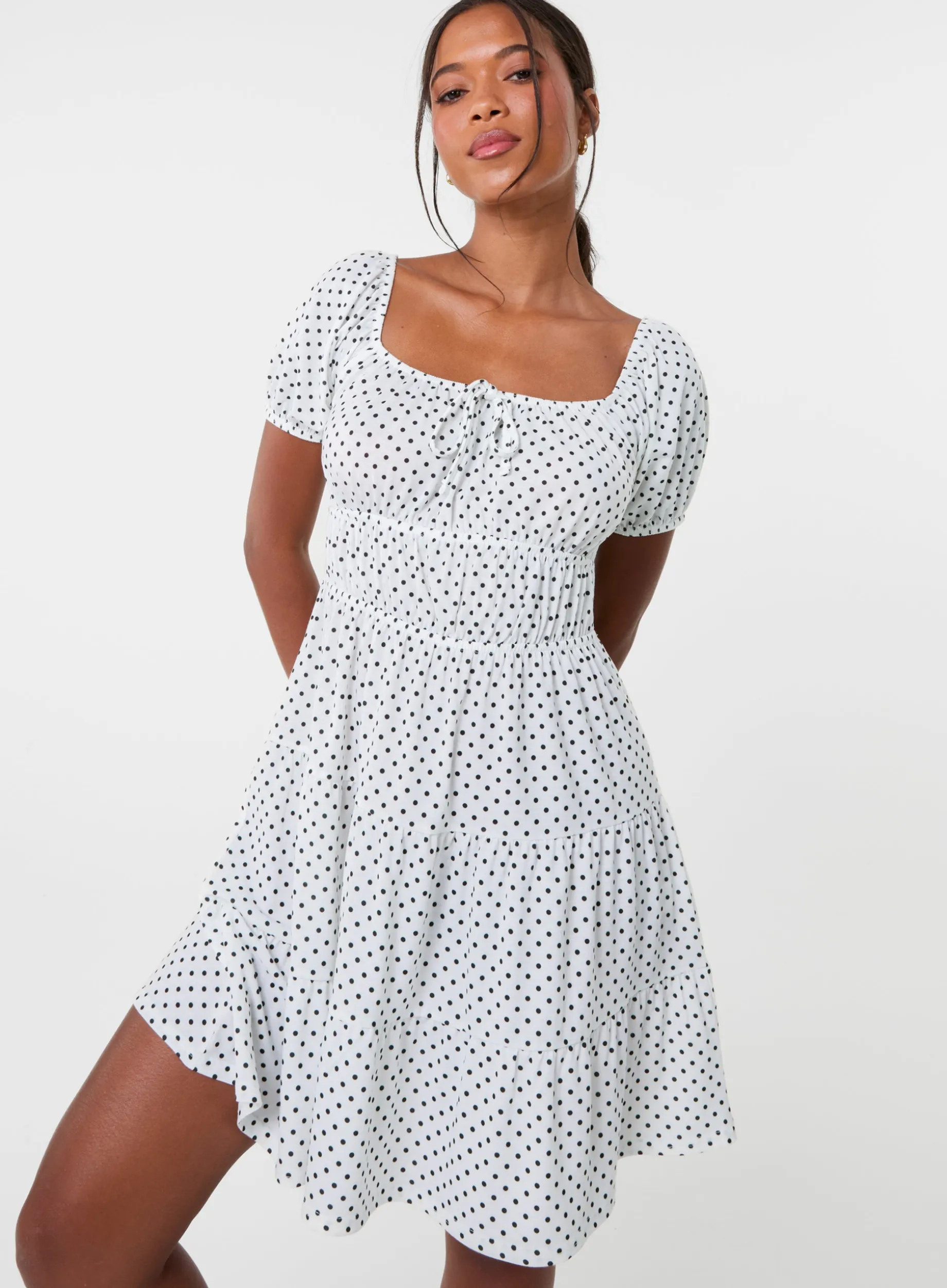 Puff Sleeve Tiered Mini Dress
