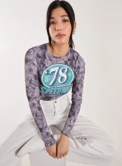Racer Washed Printed Long Sleeve Top