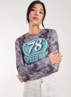 Racer Washed Printed Long Sleeve Top