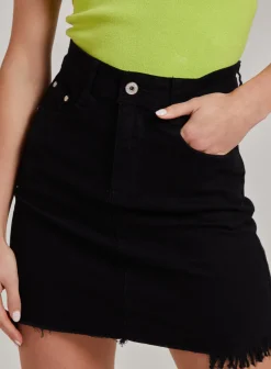 Raw Edge Denim Mini Skirt