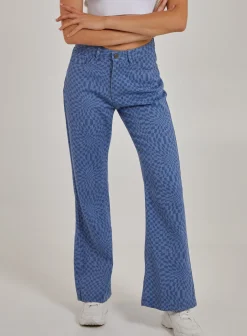 Retro Checkered Flare Jeans