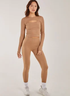 Rib Long Sleeve Cut Out Top