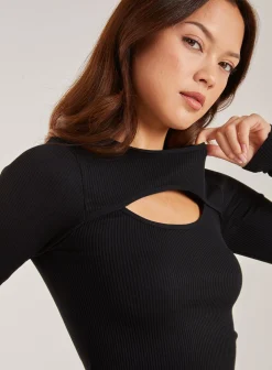 Rib Long Sleeve Cut Out Top