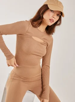 Rib Long Sleeve Cut Out Top