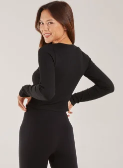 Rib Long Sleeve Cut Out Top