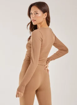 Rib Long Sleeve Cut Out Top