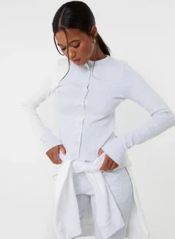 Ribbed Button Front Top