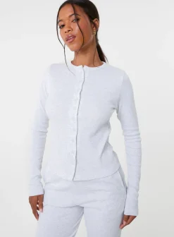 Ribbed Button Front Top