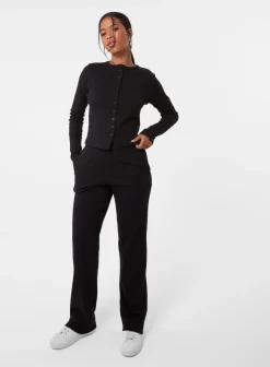 Ribbed Button Front Top