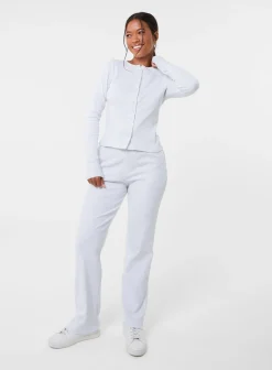 Ribbed Button Front Top