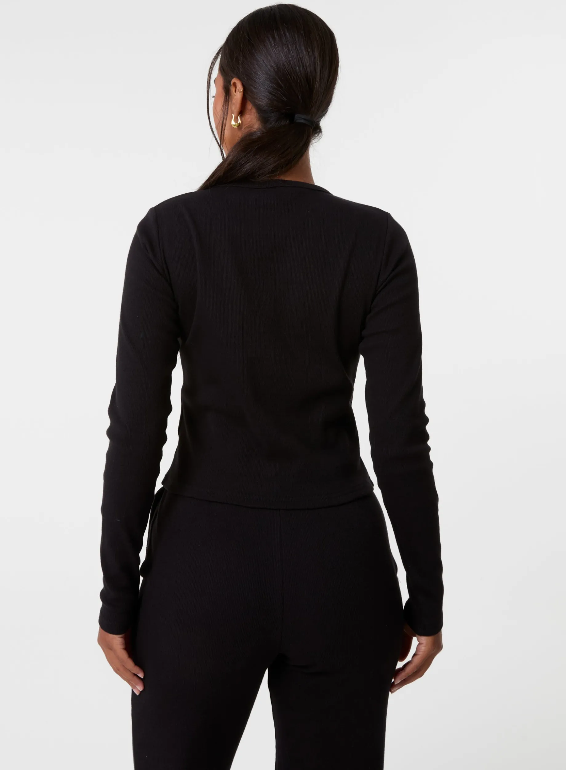 Ribbed Button Front Top