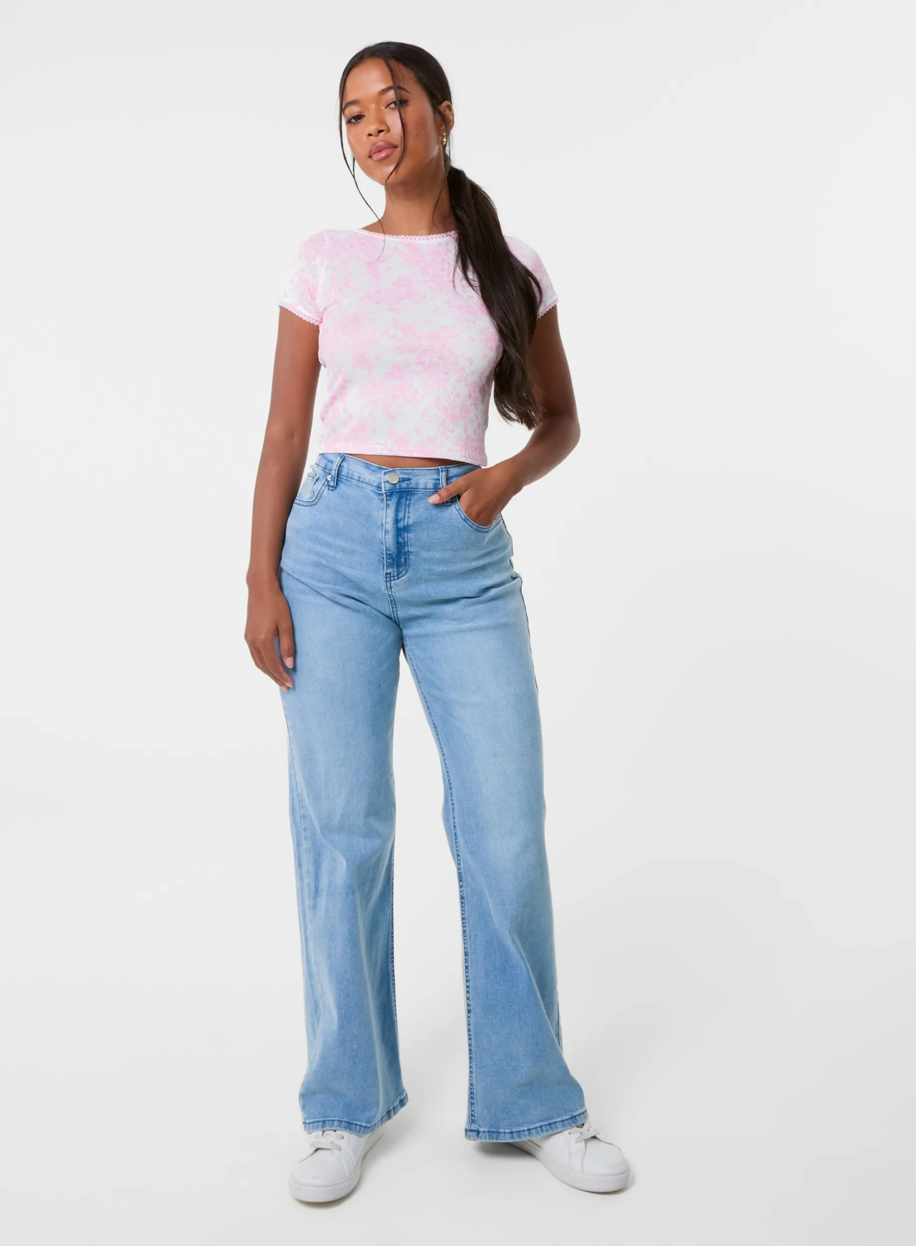 Ribbed Crop Top In Floral Print