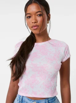 Ribbed Crop Top In Floral Print
