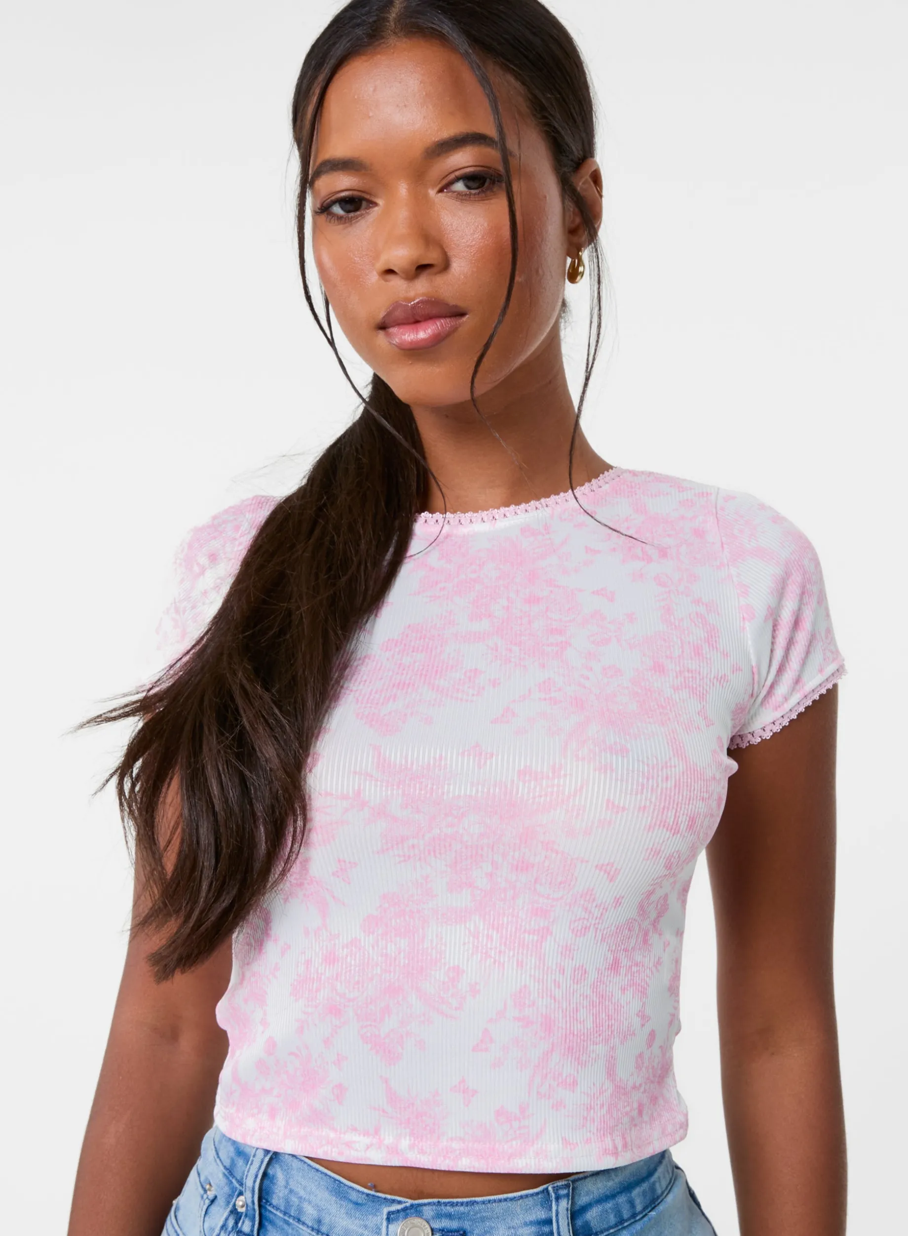 Ribbed Crop Top In Floral Print