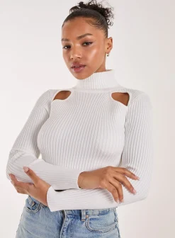 Ribbed Roll Neck Jumper With Cut Out Detail