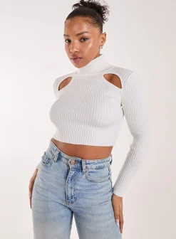 Ribbed Roll Neck Jumper With Cut Out Detail
