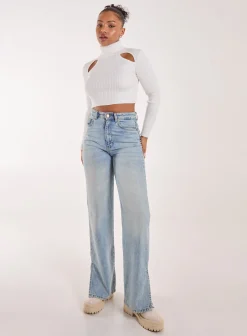 Ribbed Roll Neck Jumper With Cut Out Detail
